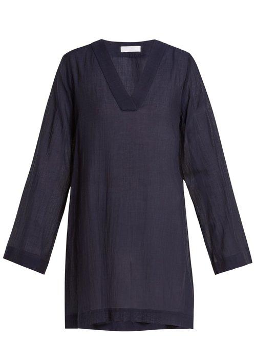 Matchesfashion.com Casa Nata - Zen V Neck Cotton Gauze Tunic Dress - Womens - Navy