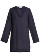Matchesfashion.com Casa Nata - Zen V Neck Cotton Gauze Tunic Dress - Womens - Navy