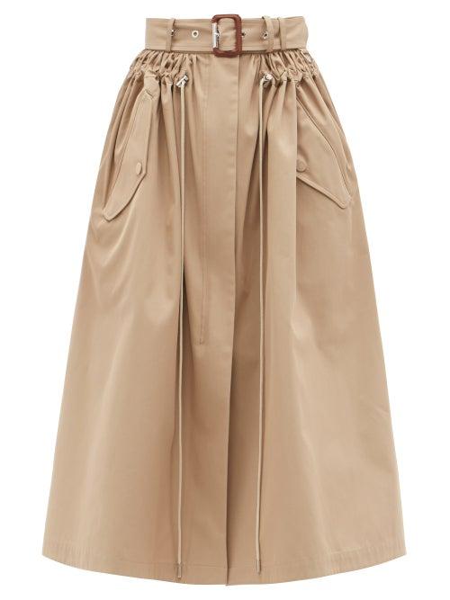 Matchesfashion.com Alexander Mcqueen - Belted Cotton-gabardine Midi Skirt - Womens - Beige