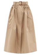 Matchesfashion.com Alexander Mcqueen - Belted Cotton-gabardine Midi Skirt - Womens - Beige
