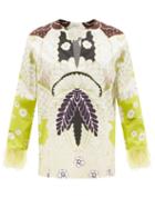 Matchesfashion.com Valentino - Feather-trimmed Arazzo-print Cotton-poplin Blouse - Womens - Green Print