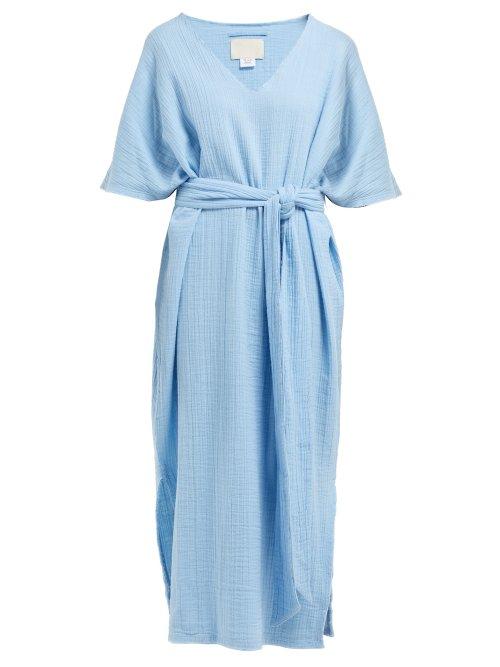 Matchesfashion.com Anaak - Kai Belted Cotton Dress - Womens - Blue