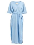 Matchesfashion.com Anaak - Kai Belted Cotton Dress - Womens - Blue