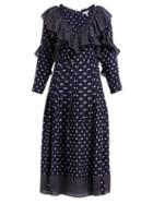 Matchesfashion.com Rebecca Taylor - Polka Dot Print Ruffled Silk Dress - Womens - Navy White