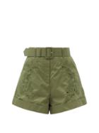 Matchesfashion.com Self-portrait - High-rise Embroidered Cotton Shorts - Womens - Khaki