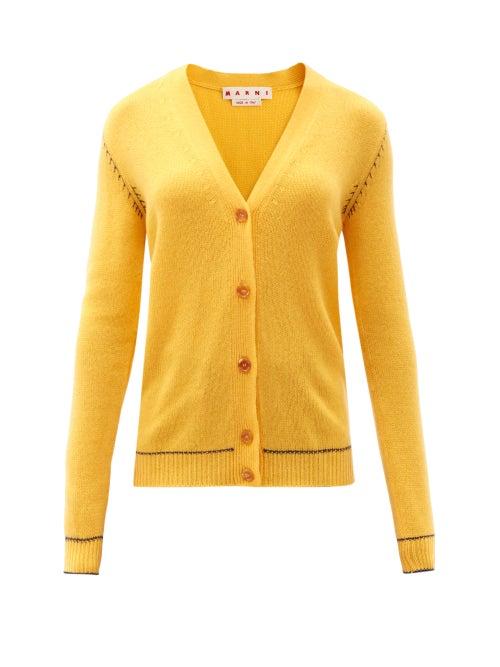 Matchesfashion.com Marni - Topstitched Cashmere Cardigan - Womens - Yellow