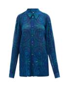 Ladies Rtw Kenneth Ize - Swirl-print Pleated-organza Blouse - Womens - Blue
