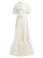 Matchesfashion.com Giambattista Valli - Pussybow Draped Silk Gown - Womens - White