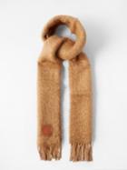 Loewe - Anagram-patch Fringed Mohair-blend Scarf - Womens - Camel