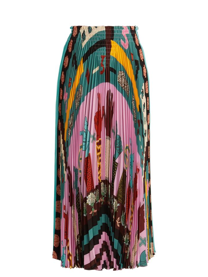 Valentino Counting 6-print Pleated Silk Skirt