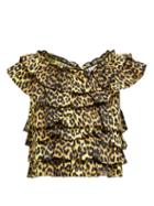 Matchesfashion.com Ganni - Bijou Ruffled Leopard Print Cotton Top - Womens - Brown Multi