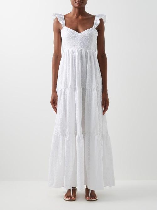Wiggy Kit - Scarlet Ruffled Embroidered Cotton Dress - Womens - White