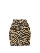 Matchesfashion.com Khaite - Eiko High-rise Waist Zebra-print Twill Mini Skirt - Womens - Black Gold