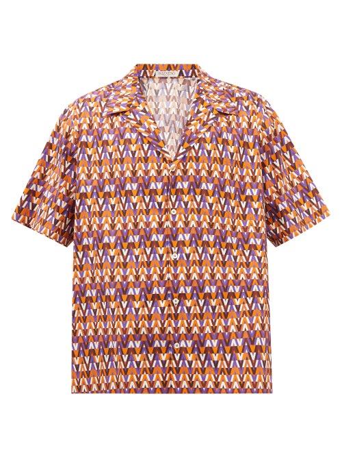 Valentino - Monogram-print Cotton-poplin Shirt - Mens - Orange Multi