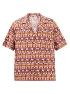 Valentino - Monogram-print Cotton-poplin Shirt - Mens - Orange Multi