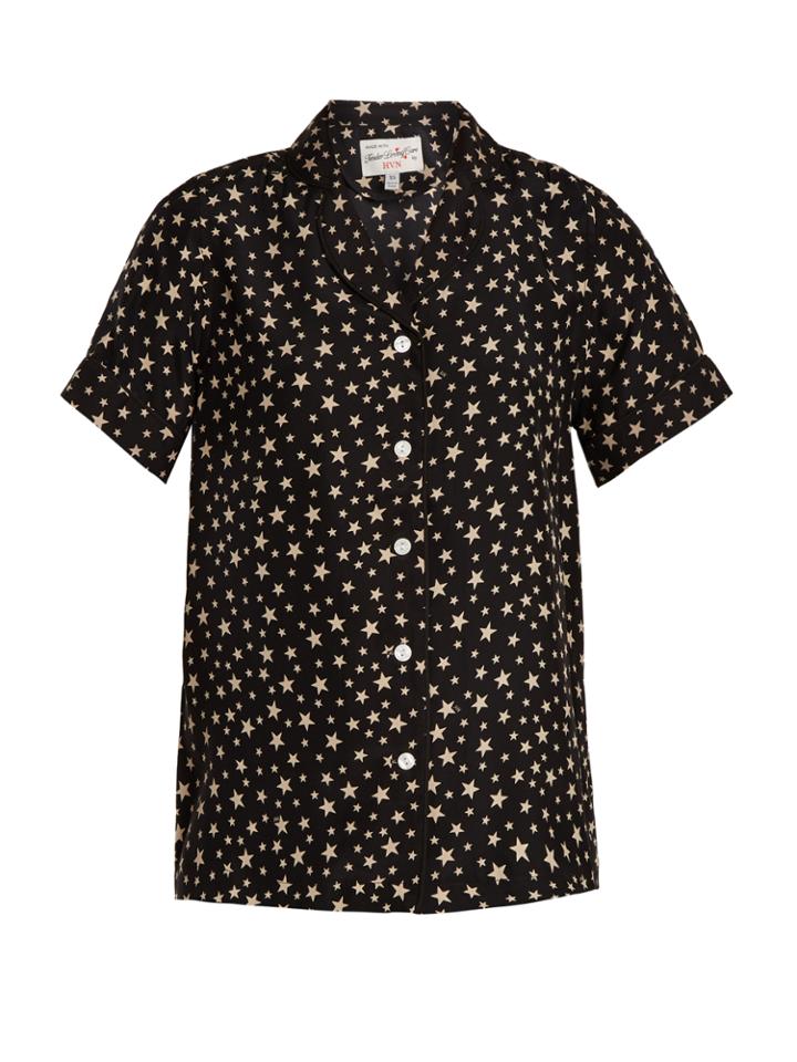 Hvn Alice Short-sleeved Star-print Silk Top