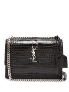 Matchesfashion.com Saint Laurent - Sunset Crocodile Effect Leather Cross Body Bag - Womens - Black