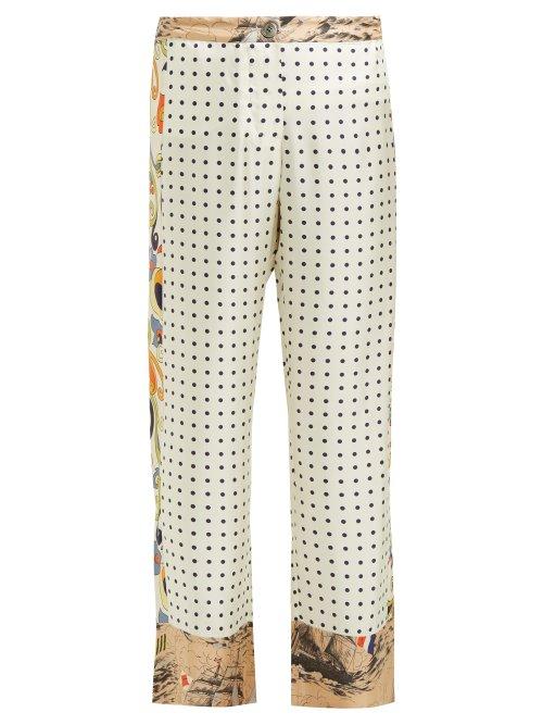 Matchesfashion.com La Prestic Ouiston - Riviera Polka Dot Silk Trousers - Womens - Cream Multi