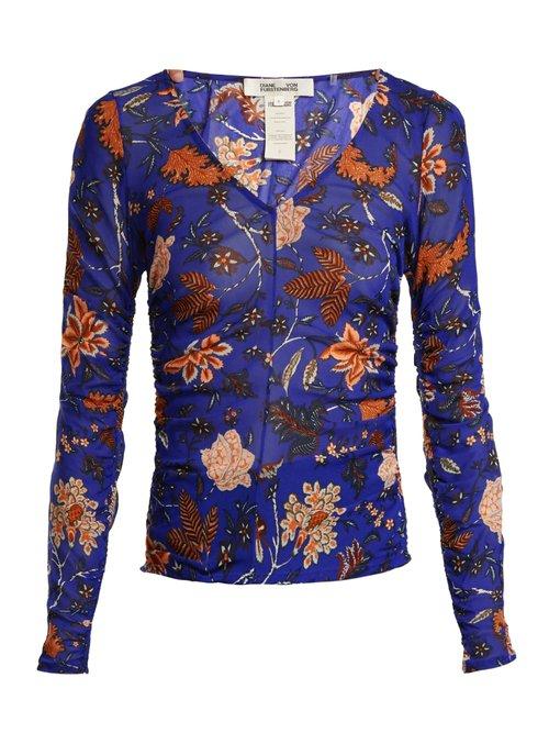 Matchesfashion.com Diane Von Furstenberg - Canton Print Mesh Top - Womens - Blue Print
