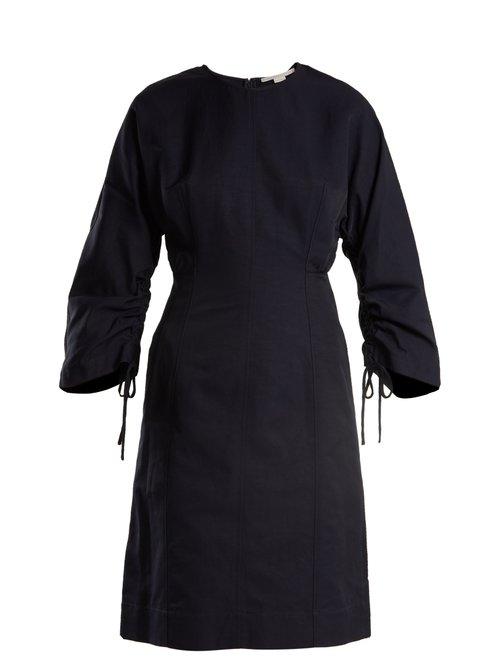 Matchesfashion.com Stella Mccartney - Indigo Round Neck Ruched Sleeve Cocoon Dress - Womens - Indigo