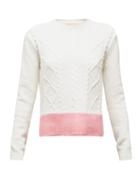 Matchesfashion.com Marni - Contrast Hem Cable Knit Wool Sweater - Womens - White Multi