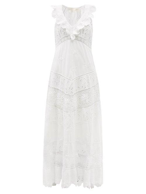 Ladies Beachwear Loveshackfancy - Hasina Broderie-anglaise Cotton-voile Dress - Womens - White