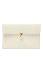 Matchesfashion.com Alexander Mcqueen - Skull Envelope Croc-effect Leather Clutch Bag - Womens - White