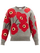 Matchesfashion.com Ami - Embroidered Poppy-jacquard Wool Sweater - Mens - Red Multi