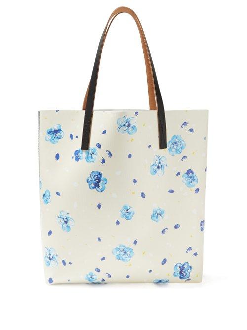 Matchesfashion.com Marni - Floral Print Leather Tote - Womens - Blue Multi