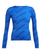 Matchesfashion.com Balenciaga - Logo Print Ribbed Sweater - Womens - Black Blue