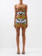 Halpern - Zebra-pattern Sequinned Dress - Womens - Green Multi