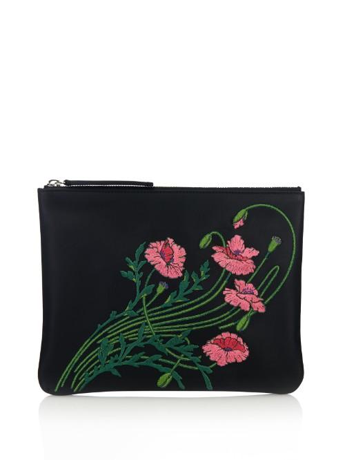 Christopher Kane Floral-embroidered Leather Clutch