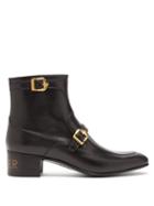 Matchesfashion.com Gucci - Sucker Print Buckled Leather Ankle Boots - Mens - Black