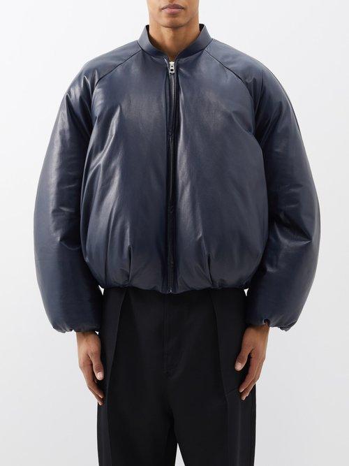 Loewe - Quilted Leather Bomber Jacket - Mens - Dark Navy