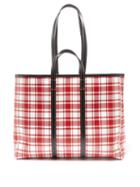 Balenciaga - Barbes Checked Woven-leather Tote Bag - Womens - Red Multi