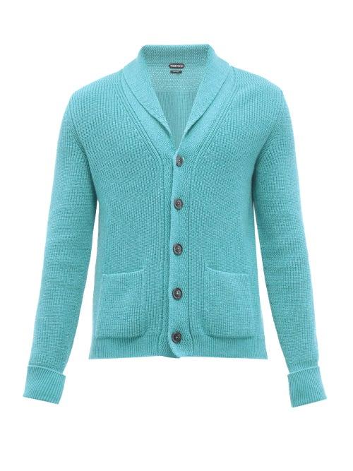 Tom Ford - Shawl-collar Ribbed Cashmere Cardigan - Mens - Light Blue