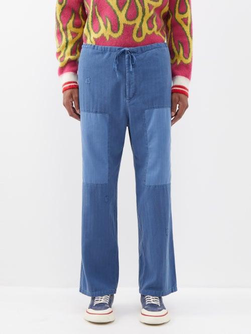 Palm Angels - Patchwork Cotton Trousers - Mens - Blue