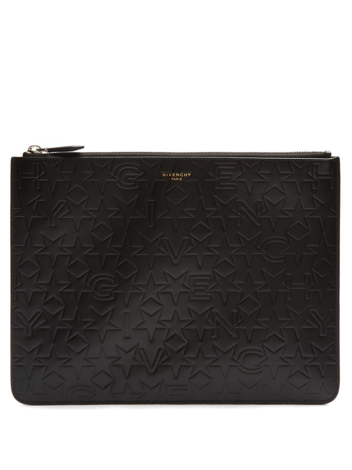 Givenchy Logo And Star-debossed Leather Pouch