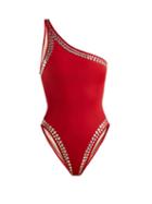 Matchesfashion.com Norma Kamali - Mio Studded One Shoulder Swimsuit - Womens - Red