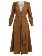 Matchesfashion.com Blaz Milano - Sirocco Belted Cotton Blend Midi Dress - Womens - Brown
