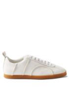 Totme - Monogram Leather And Suede Trainers - Womens - White