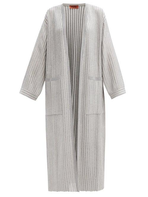 Matchesfashion.com Missoni - Ladder-rib Longline Metallic-jersey Cardigan - Womens - Silver