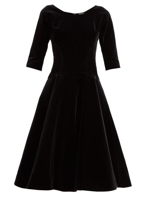 Matchesfashion.com Vika Gazinskaya - Full Skirt Velvet Midi Dress - Womens - Black