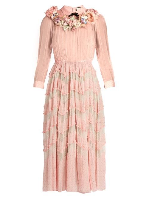 Gucci Floral-embellished Silk-blend Plumetis Gown