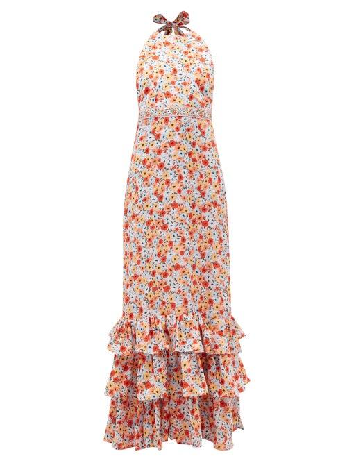 Agua By Agua Bendita - Magnolia Halterneck Floral-print Linen Maxi Dress - Womens - Red Print
