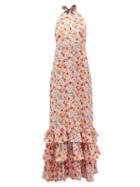 Agua By Agua Bendita - Magnolia Halterneck Floral-print Linen Maxi Dress - Womens - Red Print