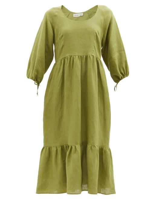 Casa Raki - Flavia Organic-linen Midi Dress - Womens - Green