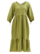 Casa Raki - Flavia Organic-linen Midi Dress - Womens - Green