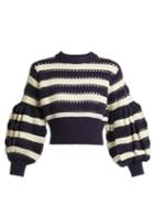 Matchesfashion.com Self-portrait - Balloon Sleeve Cropped Knit Sweater - Womens - Navy Multi