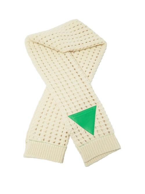 Bottega Veneta - Triangle-patch Open-knit Wool Scarf - Womens - Cream